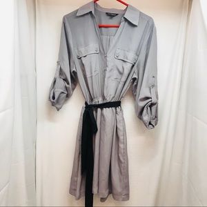 Express Belted Shirt Dress Grey